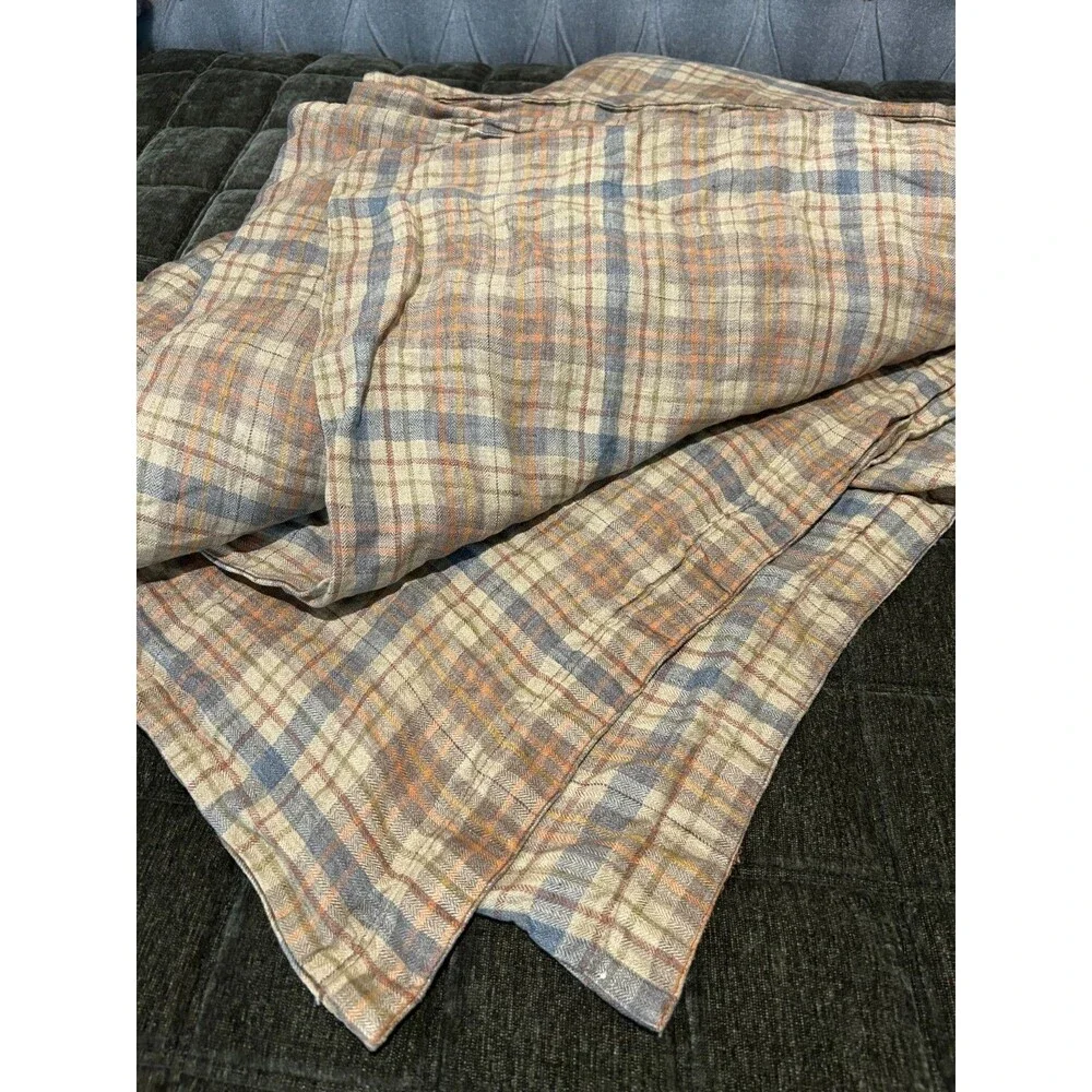 LIBECO Home Duvet Cover Full / Queen with 3 pillow cases 100% Linen Plaid